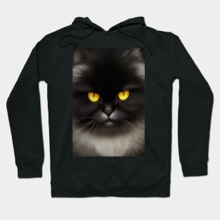 Portrait of Angry Fluffy Black Persian Cat Face Hoodie